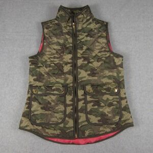 Cynthia Rowley Vest Womens S Camouflage Quilted Pocket Jacket Pink lining